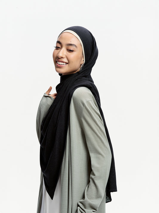 Selendang Linen Tencel Jersi- Hitam