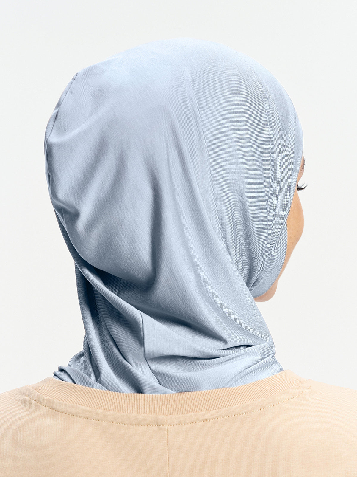 Anak Tudung Tencel Menyejukkan dengan Penutup Leher-Biru Muda