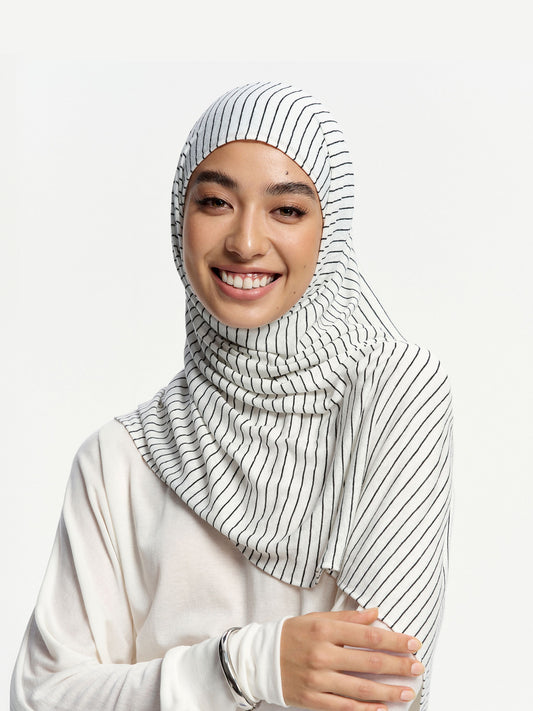 Selendang Campuran Linen Berjalur Semula Jadi