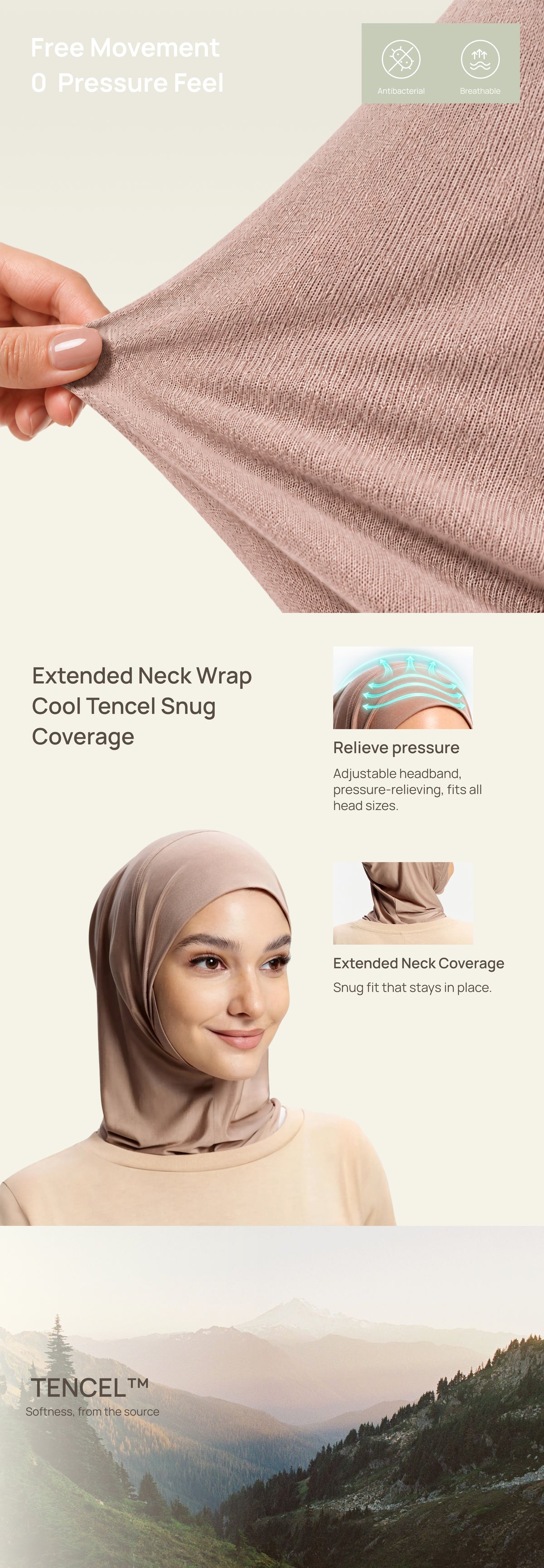 Cooling Tencel Hijab Inner Cap with Neck Cover