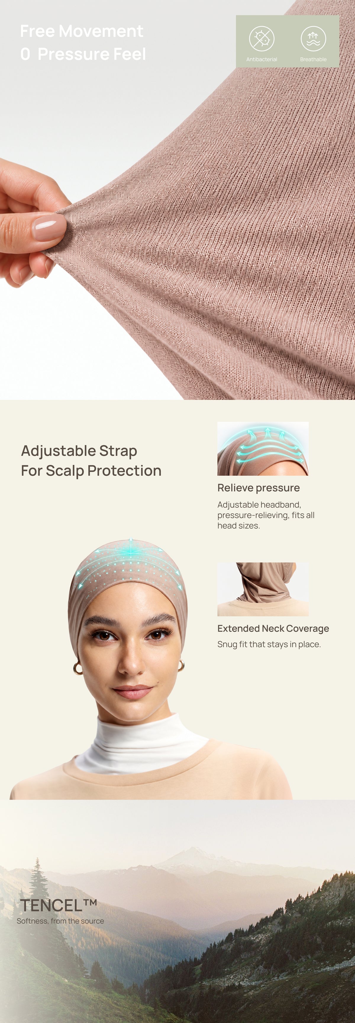 Cooling Tencel  Inner Cap with Neck Cover-Caramel