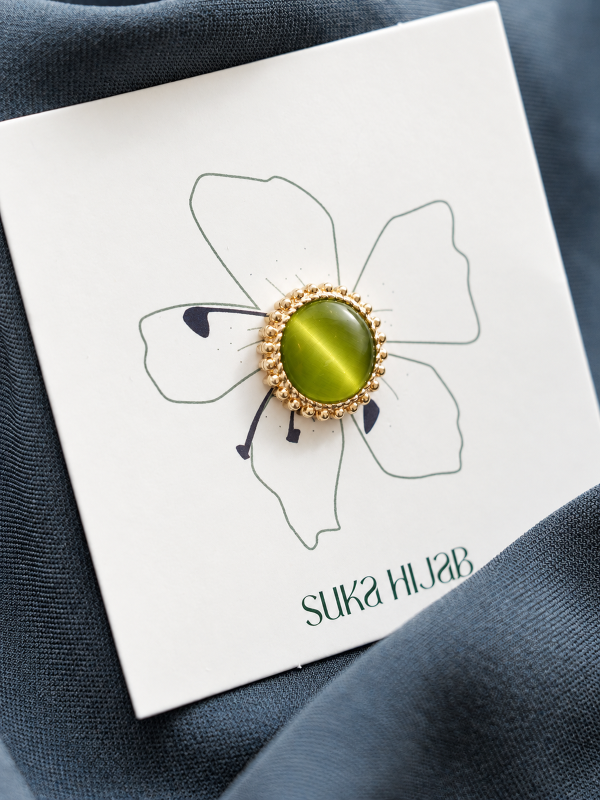 Natural Cat-Eye Quartz Magnetic Hijab Brooch