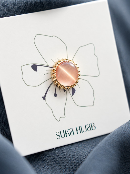 Natural Cat-Eye Quartz Magnetic Hijab Brooch – Pink
