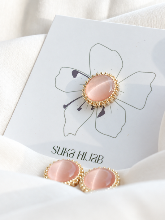Natural Cat-Eye Quartz Magnetic Hijab Brooch – Pink